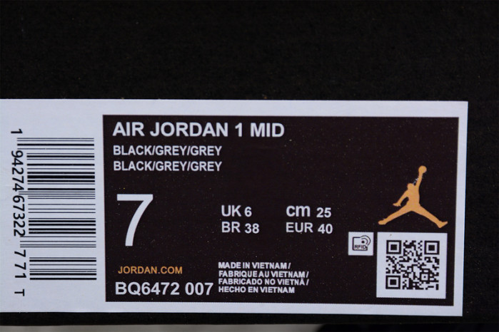 air jordan 1 mid black grey bq6472-007