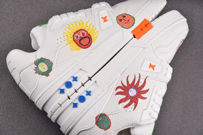 l&v x yayoi kusama trainer white print