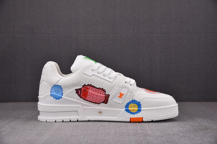 l&v x yayoi kusama trainer white print