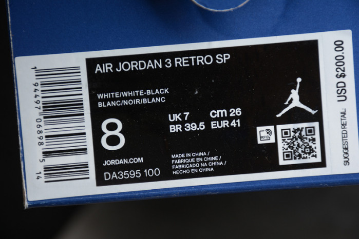 air jordan 3 retro sp white black da3595-100