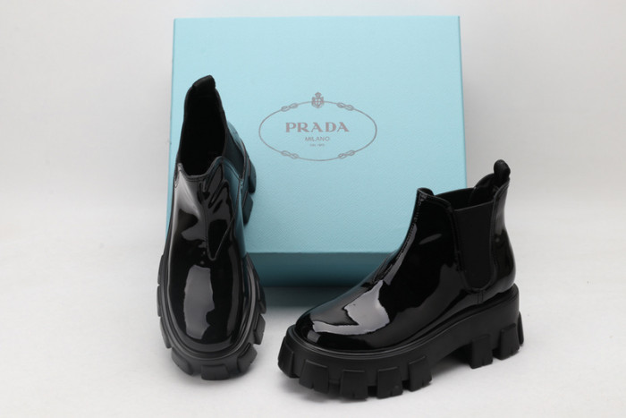 prad monolith patent leather chelsea boots
