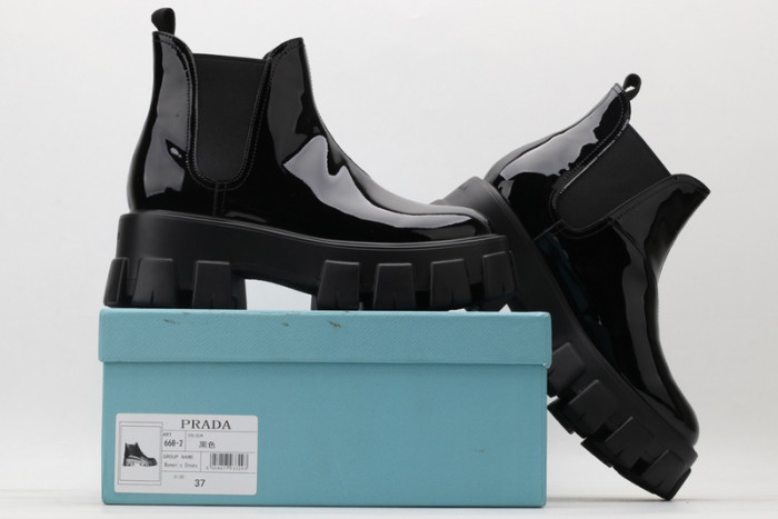 prad monolith patent leather chelsea boots