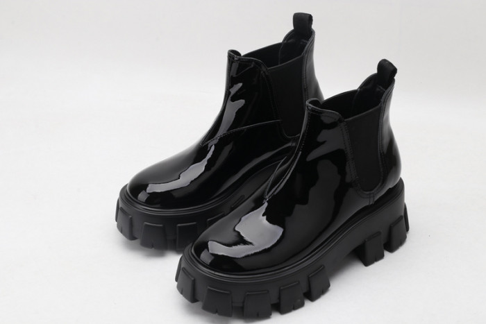 prad monolith patent leather chelsea boots