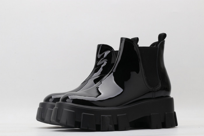 prad monolith patent leather chelsea boots