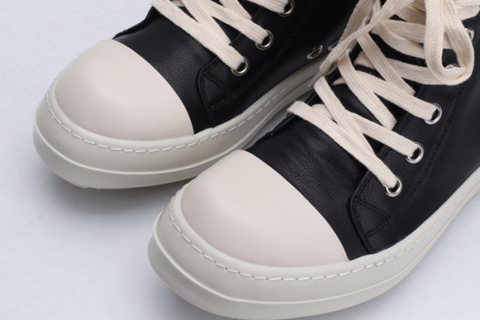 rick owens leather high top black cream sneaker