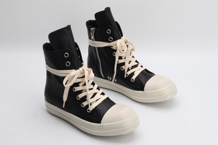 rick owens leather high top black cream sneaker