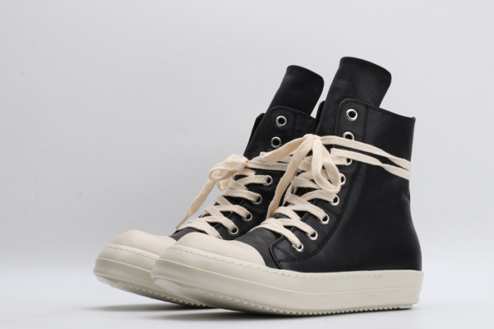 rick owens leather high top black cream sneaker