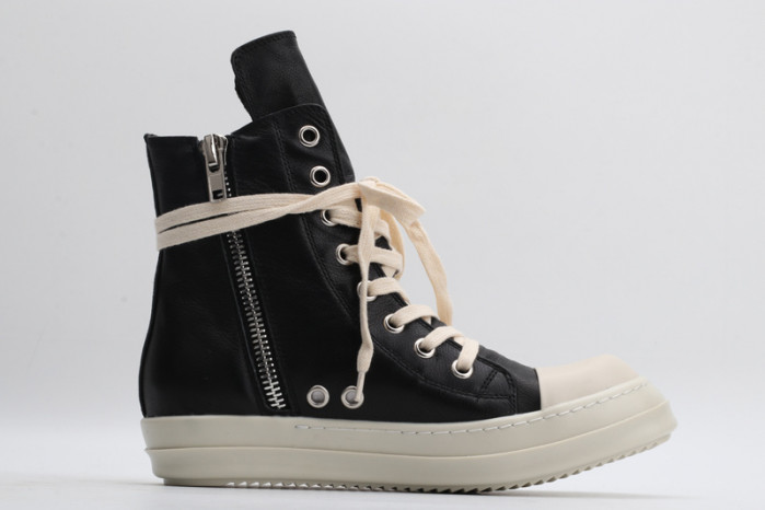 rick owens leather high top black cream sneaker