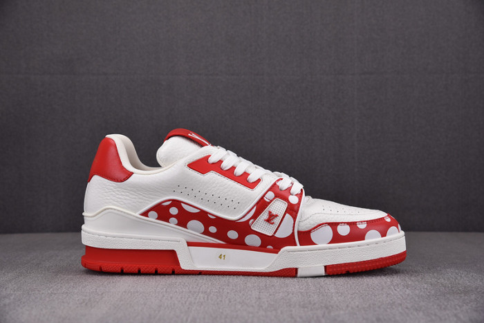 l&v x yayoi kusama trainer white red