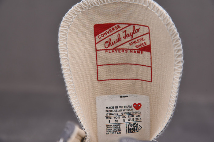 converse chuck taylor all-star 70 ox comme des garcons play grey