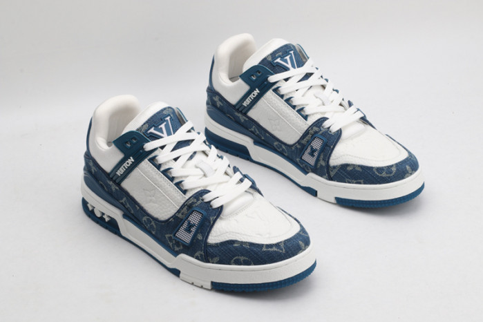 l&v trainer monogram denim white blue