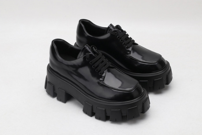 prad brushed leather and nylon lace-up shoes