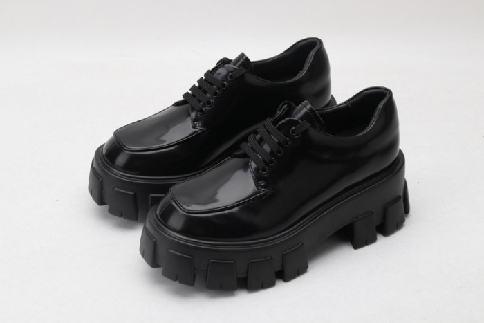 prad brushed leather and nylon lace-up shoes