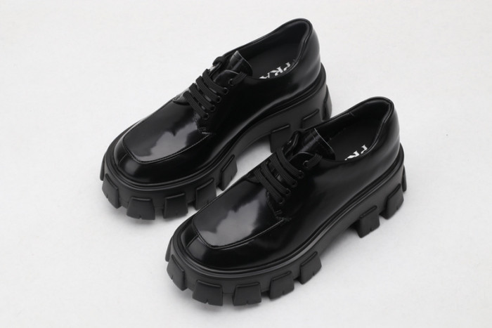 prad brushed leather and nylon lace-up shoes