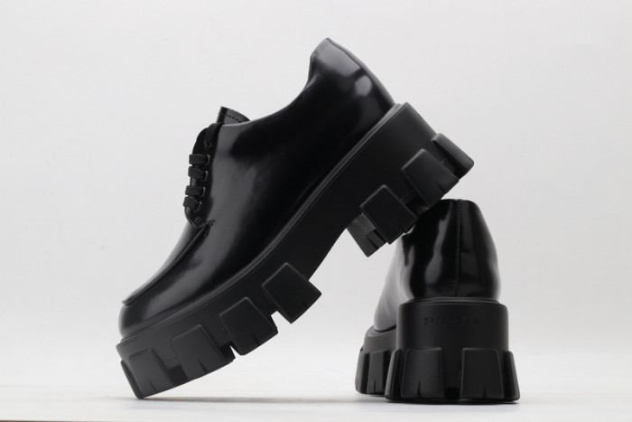 prad brushed leather and nylon lace-up shoes