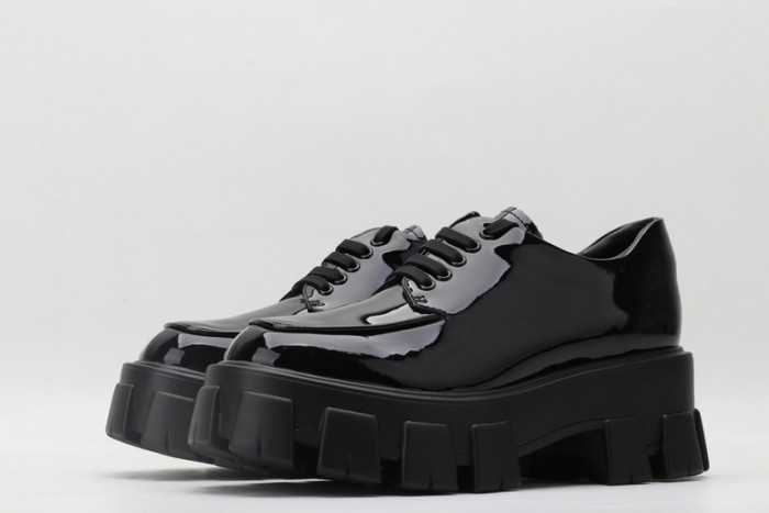 prad patent leather and nylon lace-up shoes