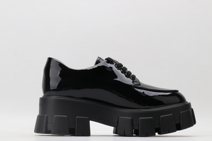 prad patent leather and nylon lace-up shoes